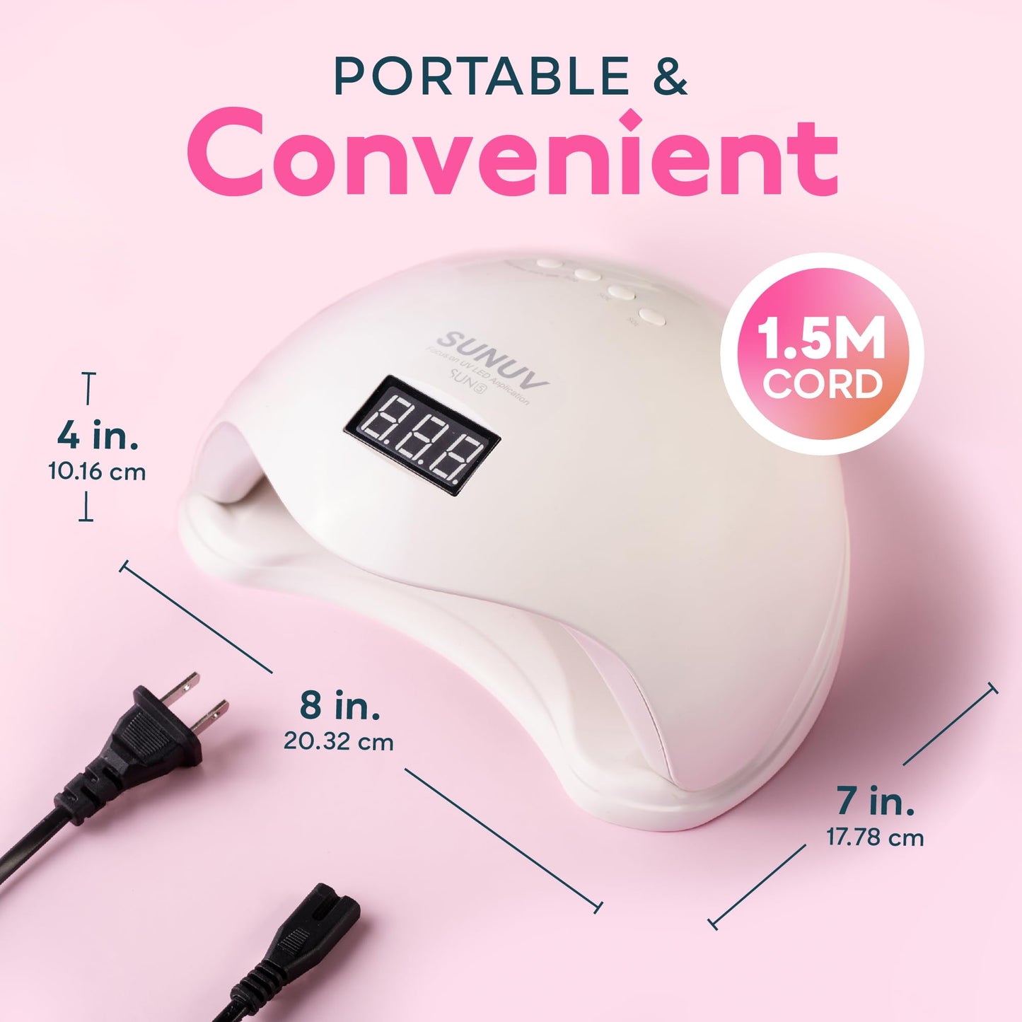 SUNUV UV Light for Nails, UV LED Nail Lamp with 4 Timer Settings, Compatible with All Gel Polish, Auto Sensor LCD Display Removable Base, SUN5