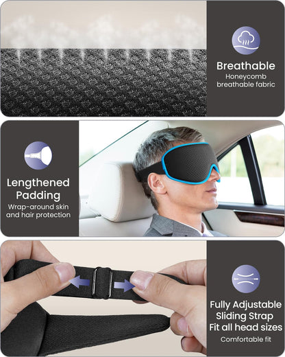 WAOAW Sleep Mask Blackout, Eye Mask for Sleeping - 3D Breathable Soft Comfortable， Adjustable Light Blocking Night Sleeping Mask（Blue）