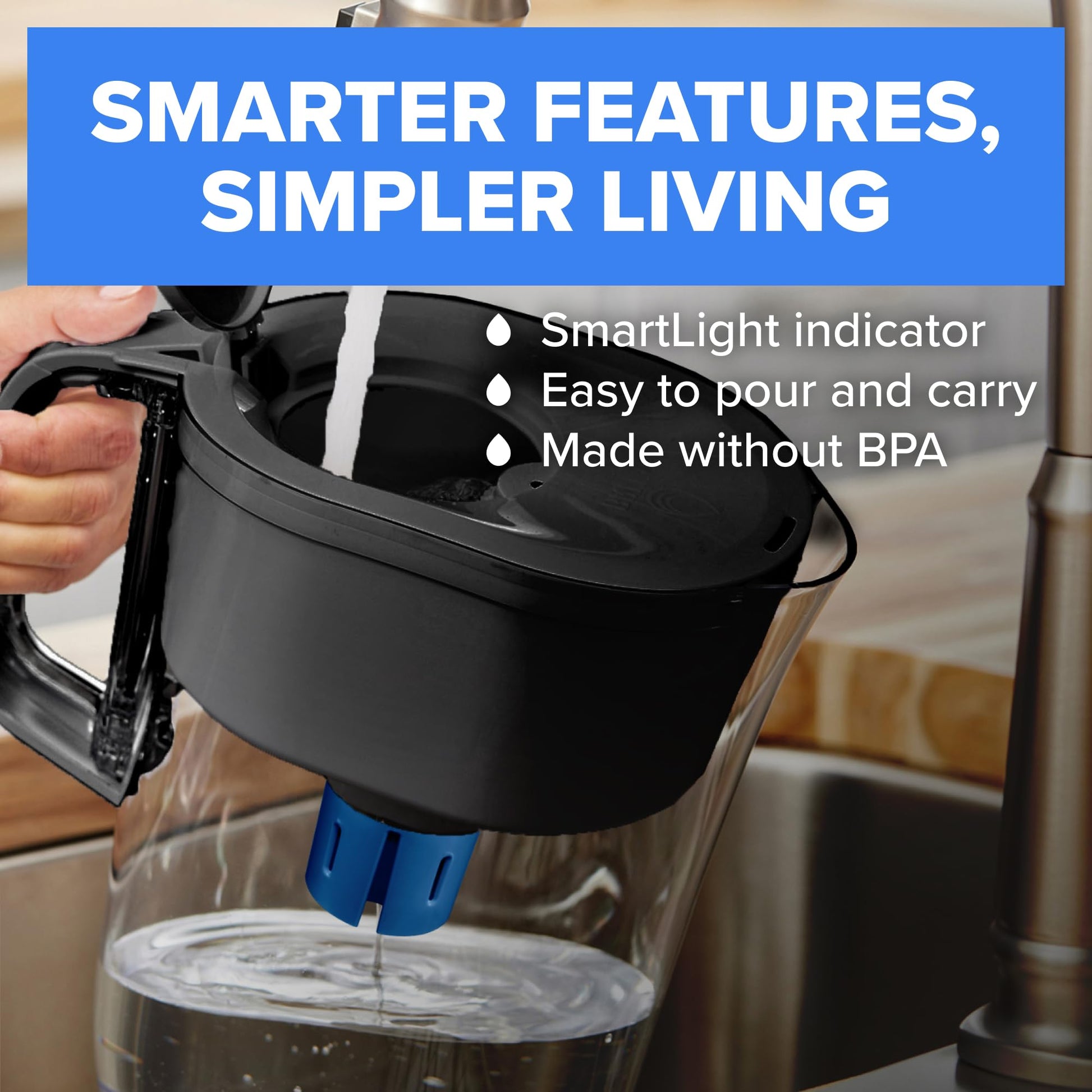 Brita 6 Cup Elite Filter Pitcher with Smart Light Indicator, Reduces 30+ Contaminants including Lead and Microplastics, Filter lasts 6 months, Metro, White BRITA
