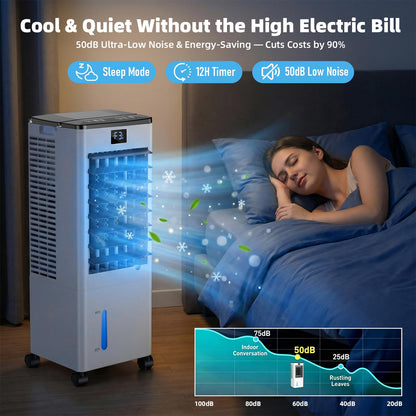Portable Air Conditioners, Evaporative Air Cooler with Remote & LED Display, 120° Oscillation, 12H Timer, 3 Speeds & 4 Modes, 60W Energy-Efficient, Windowless Swamp Cooler for Bedroom Office Garage - Available at All In One Marketplace Canada