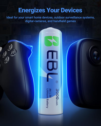 EBL 16 Counts AA Batteries 1.5V Constant Voltage Long Lasting AA Lithium Battery for Blink Camera Toys Flashlight