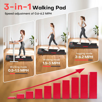 Walking Pad, FOUSAE 3 in 1 Max 6.2 MPH Treadmill for Home with Double Frame 330 LB Weight Capacity, Powerful 2.5 HP Wider Belt Walking Pad with 9% Incline, 12 HIIT Programes, Magnetic Remote Control