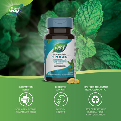 Nature’s Way Pepogest Peppermint Oil Softgels – Help Relieve Abdominal Pain, Gas & Bloating Associated with Irritable Bowel Syndrome – Enteric-Coated – 60 Capsules - Available at All In One Marketplace Canada