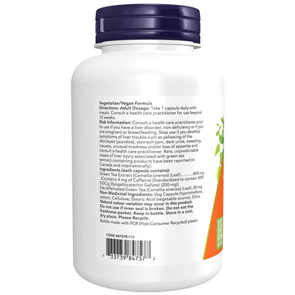 NOW Supplements EGCg GreenTea Ext 400mg (EGCg 200mg) Capsules, 180 Count