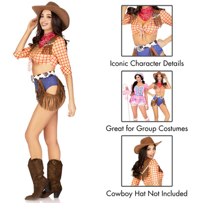 Costume d'Halloween pour femme 5 pièces Cow-girl espiègle Leg Avenue avec bandana rouge, LARGE