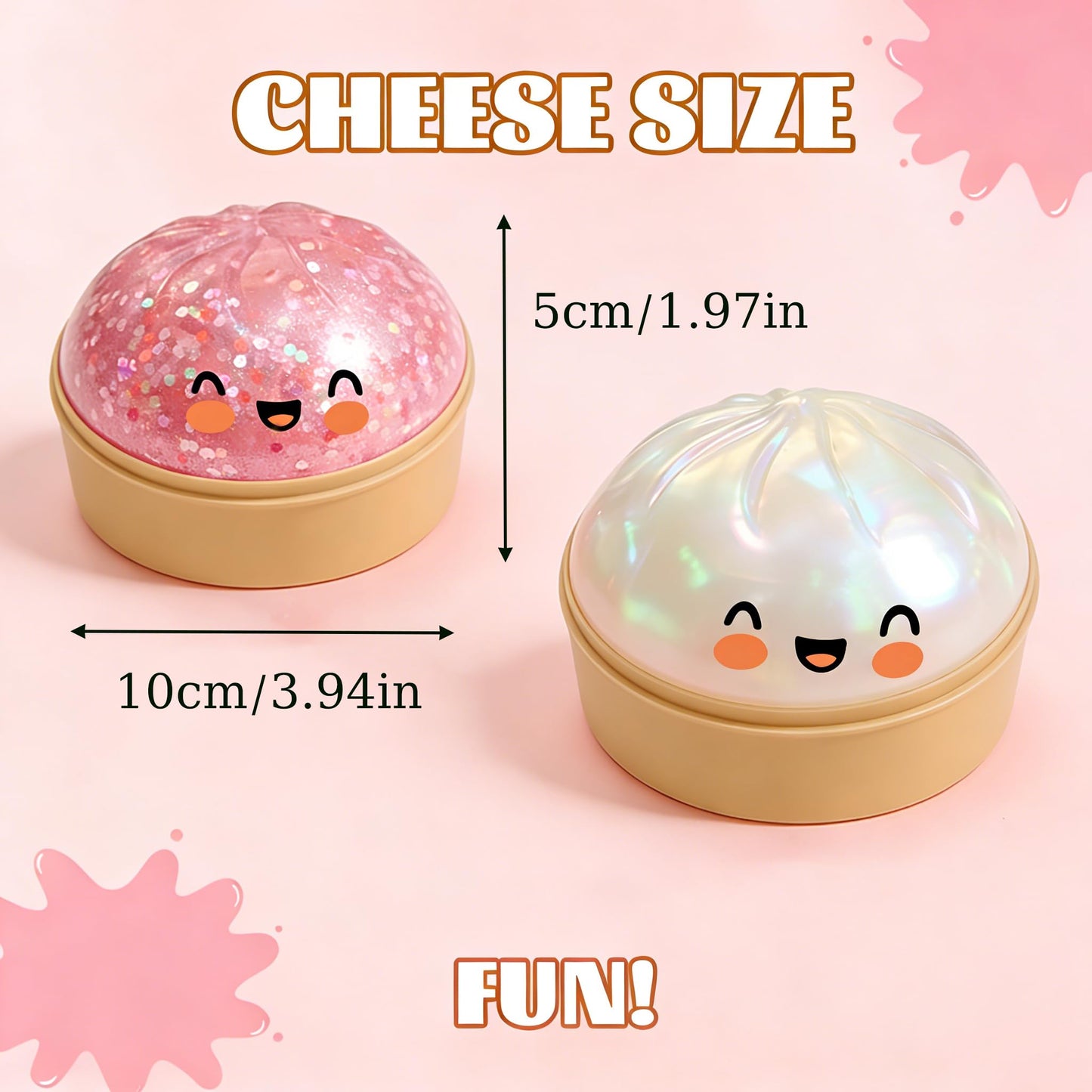 Giant Glitter Dumpling Squishy, Colorful Mystery Stress Dumplings, Cute Soft Calming Unbreakable Figurine Simulation Ball (Pink)