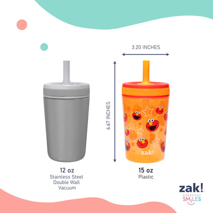 Zak Designs Sesame Street Kelso 15oz Leak-Proof Toddler Straw Cups, 2-Pack