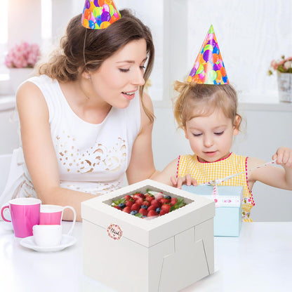 Savveffort 3 Set 10x10x8in Cake Boxes with Stickers,White Bakery Boxes with Window,Baking Box, Tall Cake Box, Suitable for Birthday, Party, Wedding, Banquet 🍁 All In One Marketplace Canada