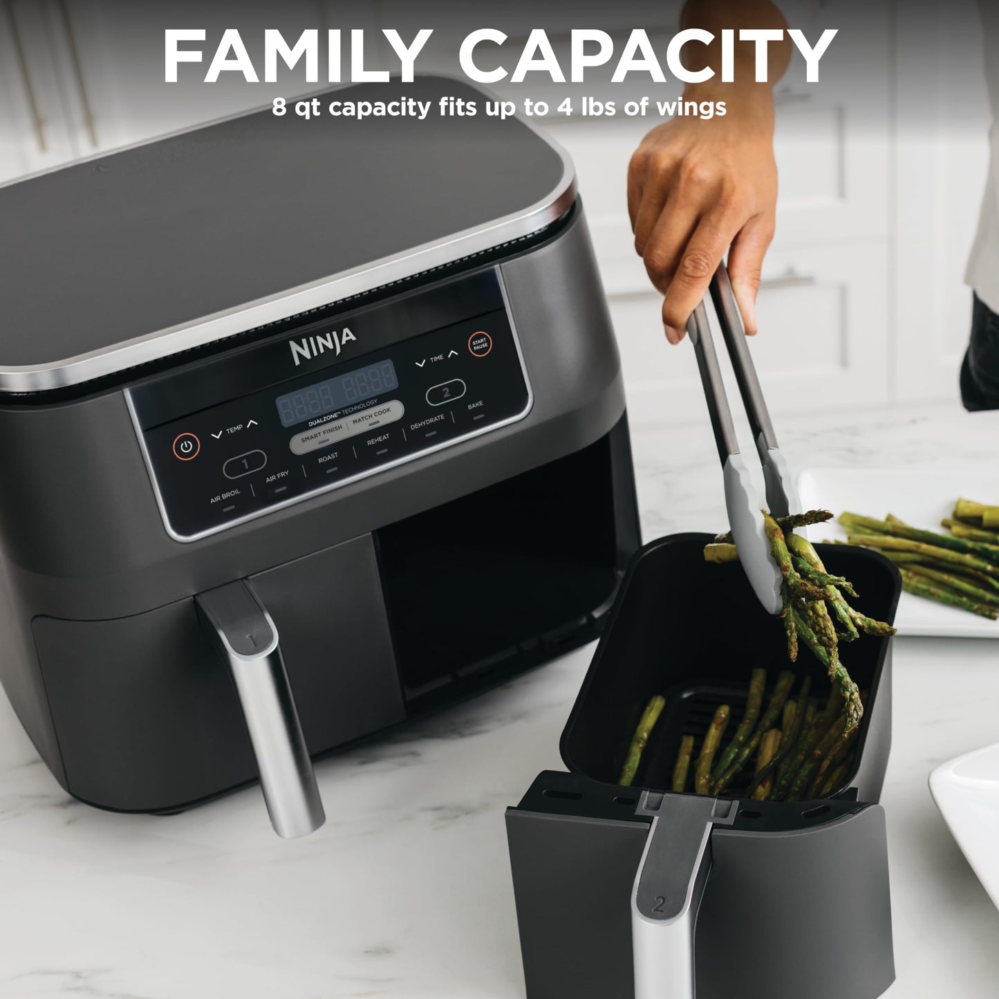 Ninja Foodi 6-in-1 8-qt. (7.6L) 2-Basket Air Fryer DualZone Technology, Match Cook & Smart Finish to Roast, Broil, Dehydrate & More for Quick, Easy Meals, Slate Grey (DZ201C) Canadian Version