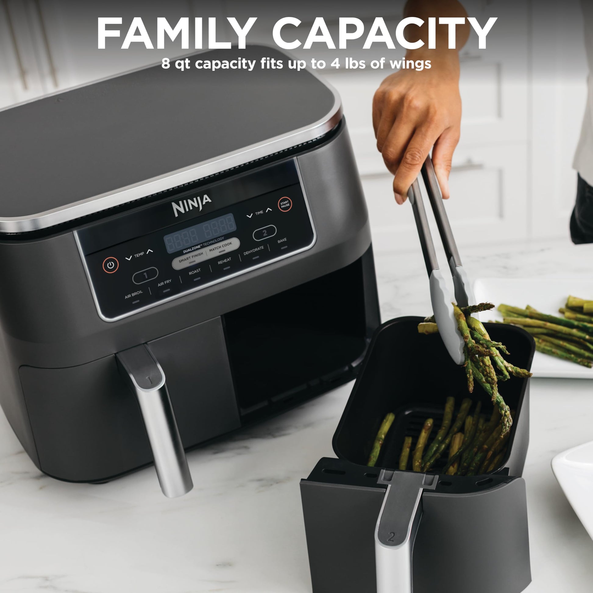 Ninja Foodi 6-in-1 8-qt. (7.6L) 2-Basket Air Fryer DualZone Technology, Match Cook & Smart Finish to Roast, Broil, Dehydrate & More for Quick, Easy Meals, Slate Grey (DZ201C) Canadian Version