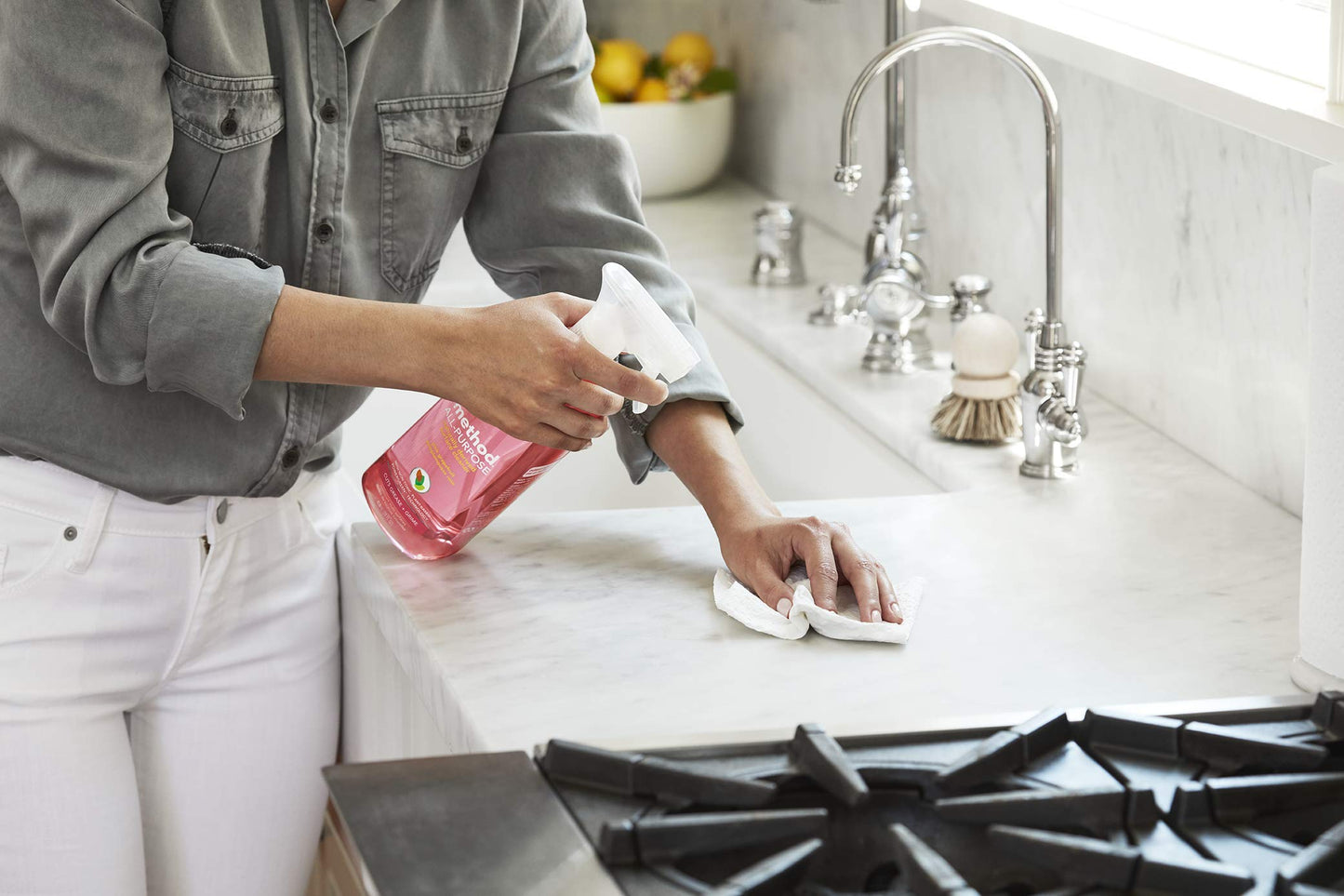 Method All-Purpose Cleaner Spray, Plant-Based and Biodegradable Formula Perfect for Most Counters, Tiles, Stone, and More, Pink Grapefruit Scent, 828 ml Spray Bottles, 8 Pack, Packaging May Vary Method