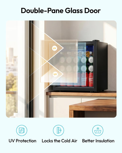 EUHOMY 48 Cans Beverage Refrigerator cooler-Mini Fridge Glass Door for Beer Drinks Wines, Countertop Beverage Fridge with Adjustable Shelves Blue LED for Home/Office/Dorm/Bar, 1.3 cu.ft