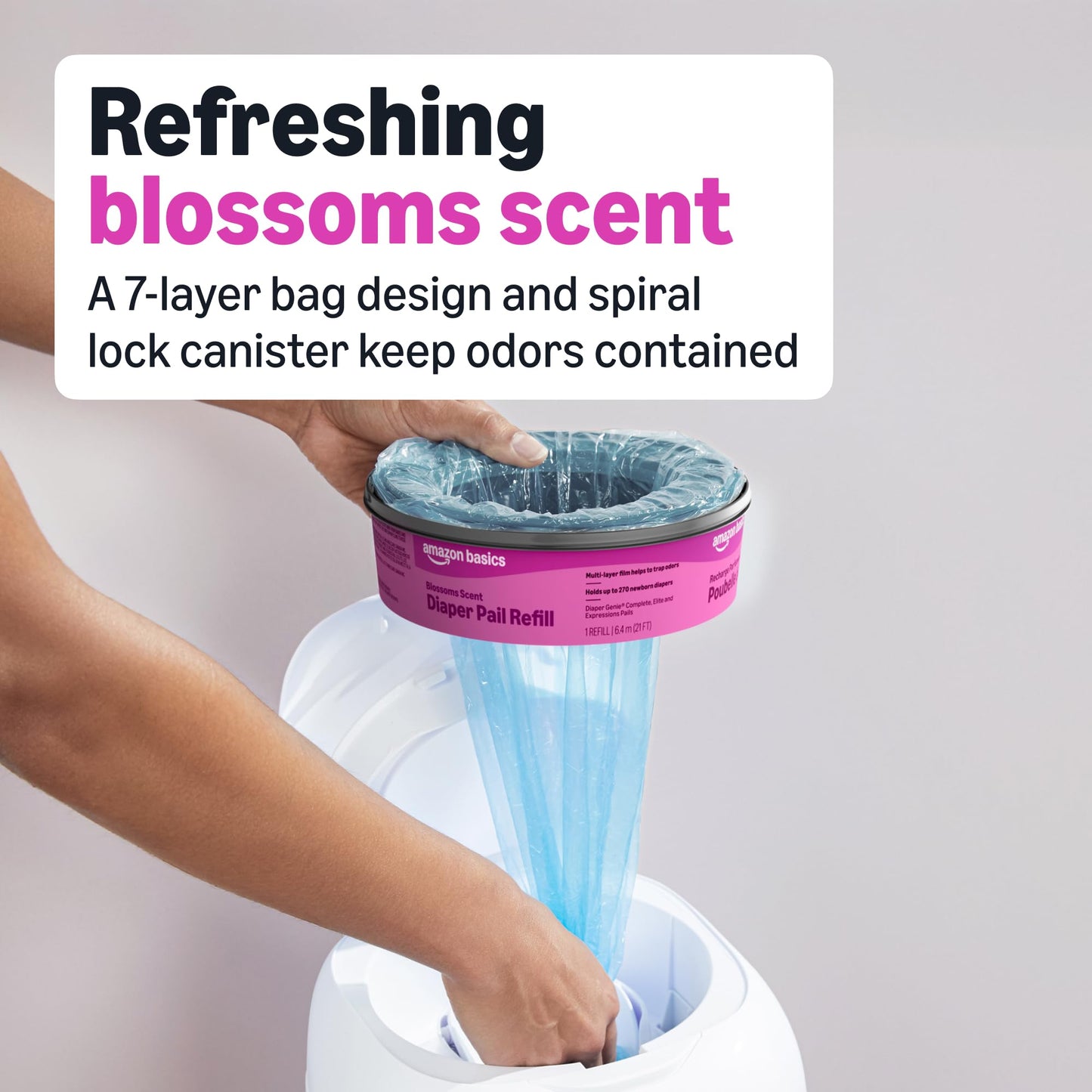 Amazon Basics Blossoms Scented Diaper Pail Refills for Diaper Genie Pails, 1080 Count (4 Packs of 270 Count) (Previously Mama Bear)