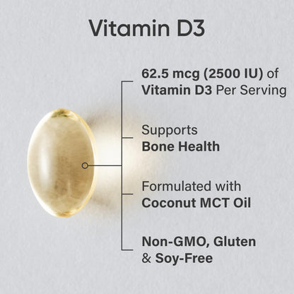 Sports Research® Vitamin D3 2500 IU with Coconut MCT Oil - High Potency Vitamin D Supplement for Immune & Bone Support - Non-GMO Verified, Gluten & Soy Free – 62.5mcg, 360 Liquid Softgels
