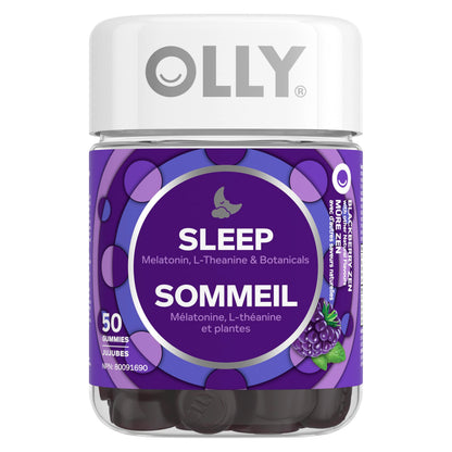 OLLY Sleep Gummy Supplement helps promote a healthy sleep cycle Blackberry Zen with melatonin, L-Theanine & botanicals 25 day Supply, 50 gummies