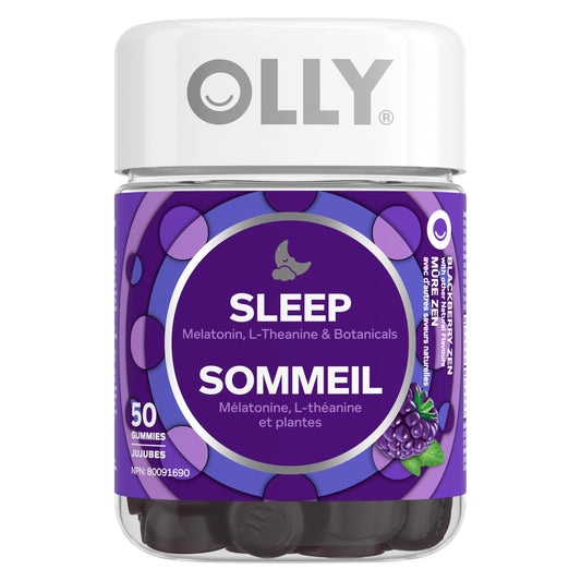 OLLY Sleep Gummy Supplement helps promote a healthy sleep cycle Blackberry Zen with melatonin, L-Theanine & botanicals 25 day Supply, 50 gummies
