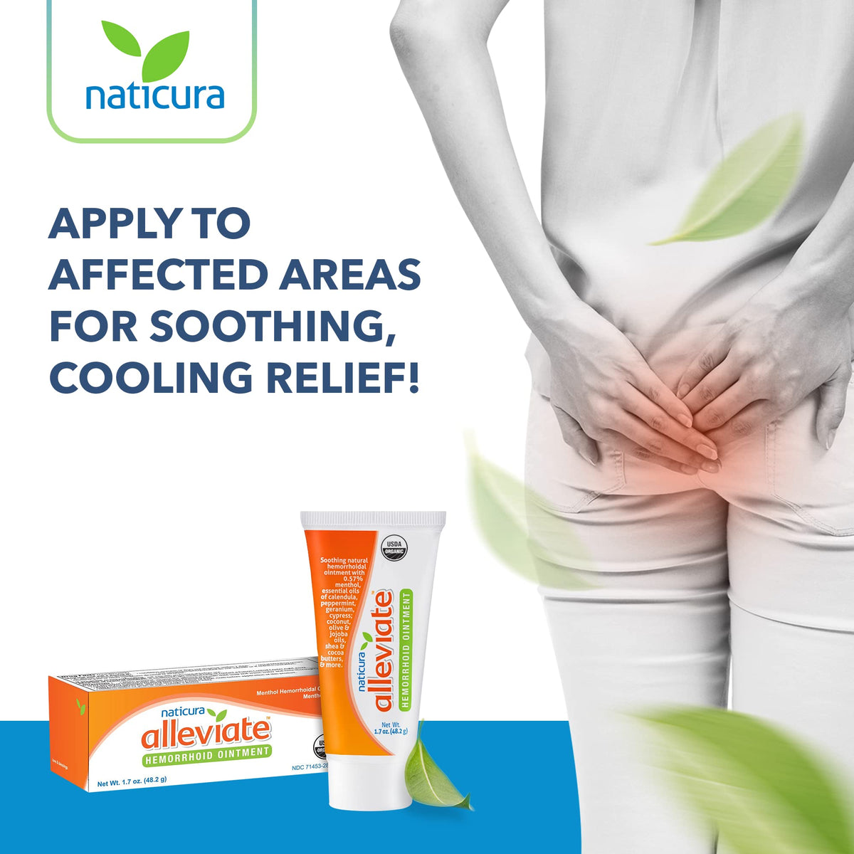 Naticura: Alleviate Natural Hemorrhoid Treatment Ointment - All-Natural Fast Cooling Cream for Burning, Itching, Pain, Fissures and Swelling - 1.7 oz. - with Peppermint, Coconut Oil and Shea Butter 🍁 All In One Marketplace Canada