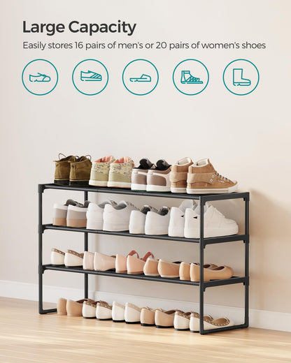 SONGMICS Shoe Rack, 3-Tier Shoe Organizer, Sturdy Storage Shelf, Upright or Upside Down, for 16-20 Pairs, Stackable, for Entryway, 30 x 92 x 55 cm, Black ULSA303B02