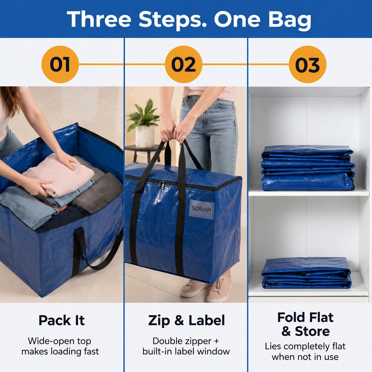 ClearSpace Heavy Duty Moving Bags or Storage Bag, 8 Pack – Large Moving Boxes with Backpack Straps, Zippers & Handles – Perfect for College Dorm, Traveling, Camping, Christmas Decorations