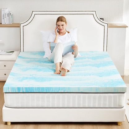 Sweetcrispy 3 Inch Twin Memory Foam Mattress Topper, Blue Sweetcrispy