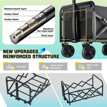 Collapsible Wagon Cart with Wheels Foldable - Lightweight 280LBS Heavy Duty Folding Utility Portable Beach Wagon with All-Terrain Wheels for Groceries Shopping Garden Sports Camping