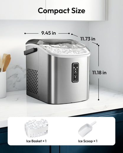 EUHOMY Ice Maker Countertop, 9 Cubes Ready in 6 Mins, 26lbs/24H, Self-Cleaning, Portable Ice Maker Machine with Carry Handle, Basket and Scoop, 2 Sizes of Bullet Ice for Home, Kitchen, Office - Available at All In One Marketplace Canada