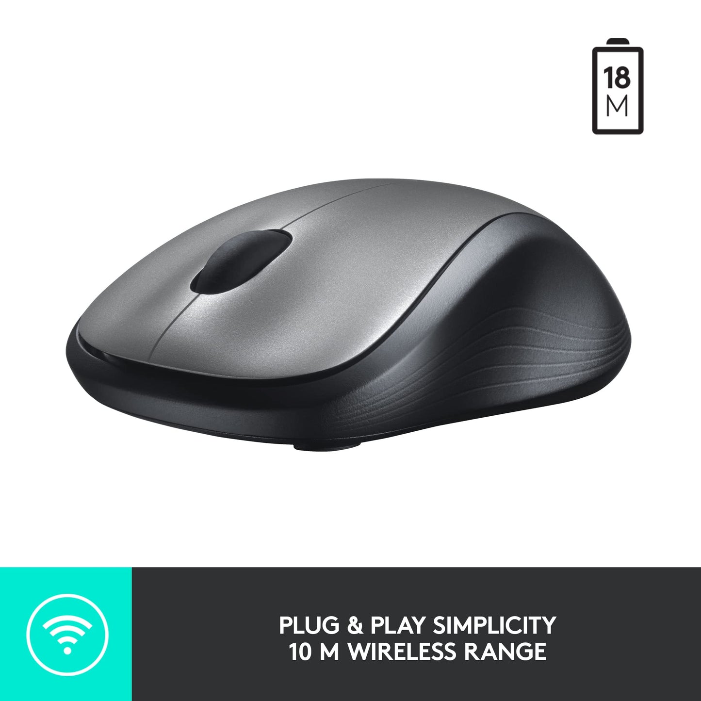 Logitech M310 Wireless Mouse, 2.4 GHz with USB Nano Receiver, 1000 DPI Optical Tracking, 18 Month Battery, Ambidextrous, Compatible with PC, Mac, Laptop, Chromebook - Silver