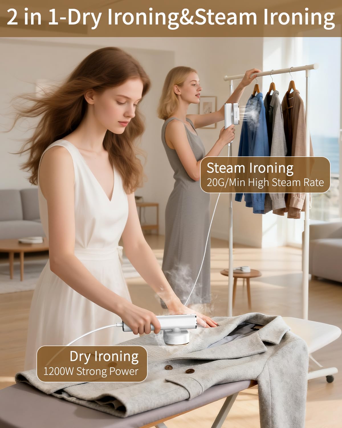 Hulmay Steamer Clothes, 1200W Clothes Steamer, Steam Iron 2-in-1, Portable Handheld Steamer for Travel 10s Heat-Up, Travel Size Clothing Steamer and Garment Steamer for Home, Office -White, 110-120V - Available at All In One Marketplace Canada