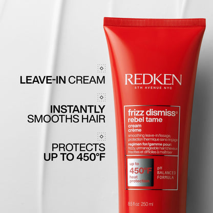 Redken Frizz Dismiss Rebel Tame Leave-In Cream, Anti-Frizz & Heat Protectant Smoothing Cream for Coarse, Frizzy Hair, 250ml - Available at All In One Marketplace Canada