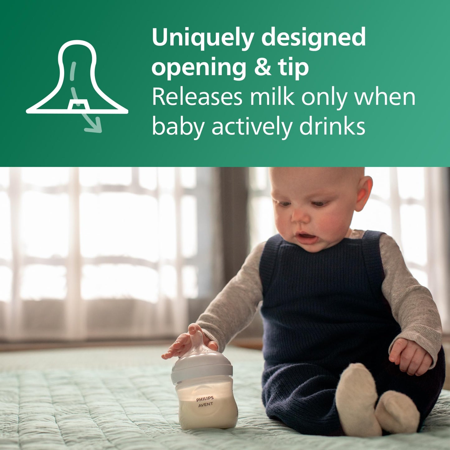 Philips Avent Natural Glass Baby Bottles with Natural Response Nipples (Slow Flow, Flow 2), 4oz, 3-pack, SCY910/03