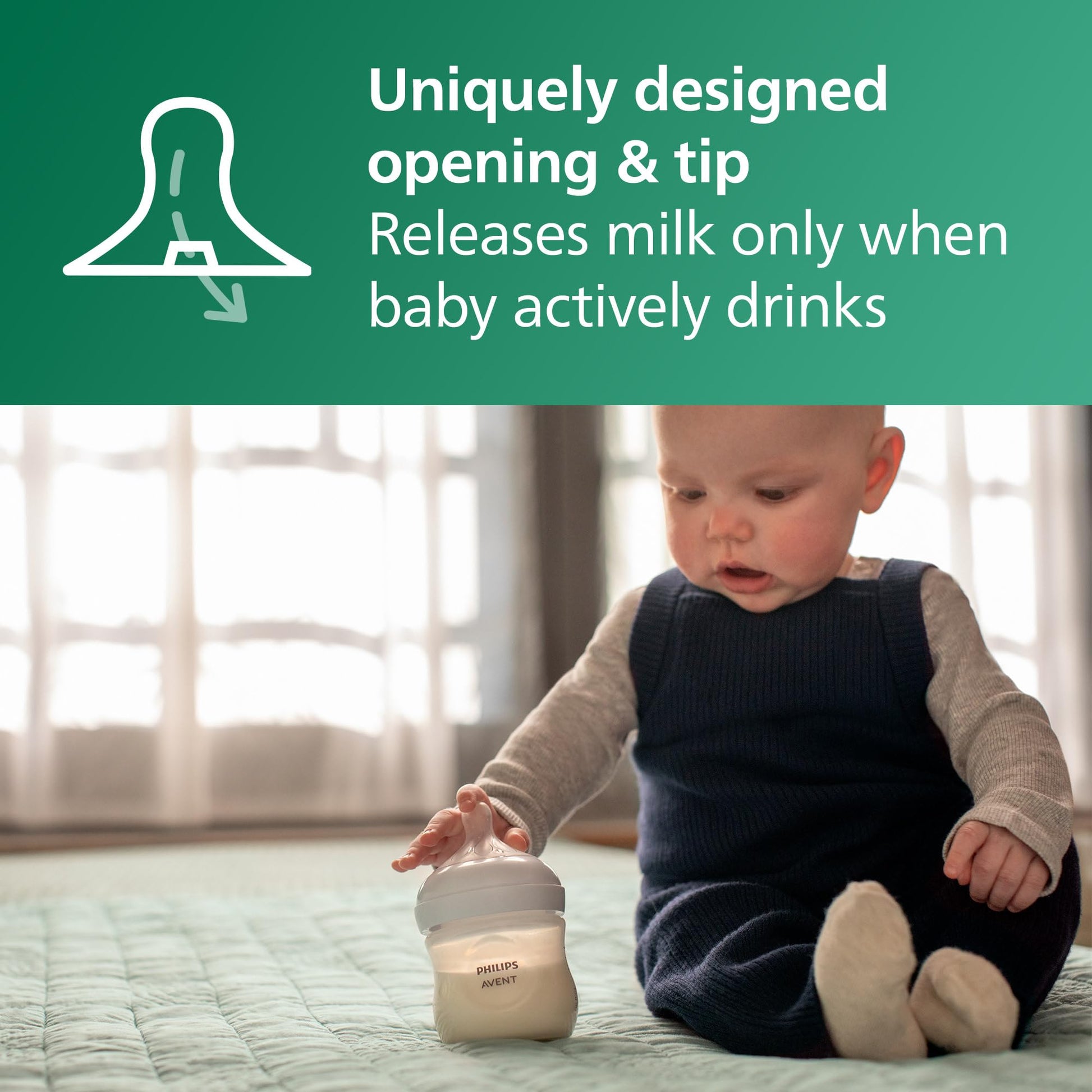 Philips Avent Natural Glass Baby Bottles with Natural Response Nipples (Slow Flow, Flow 2), 4oz, 3-pack, SCY910/03