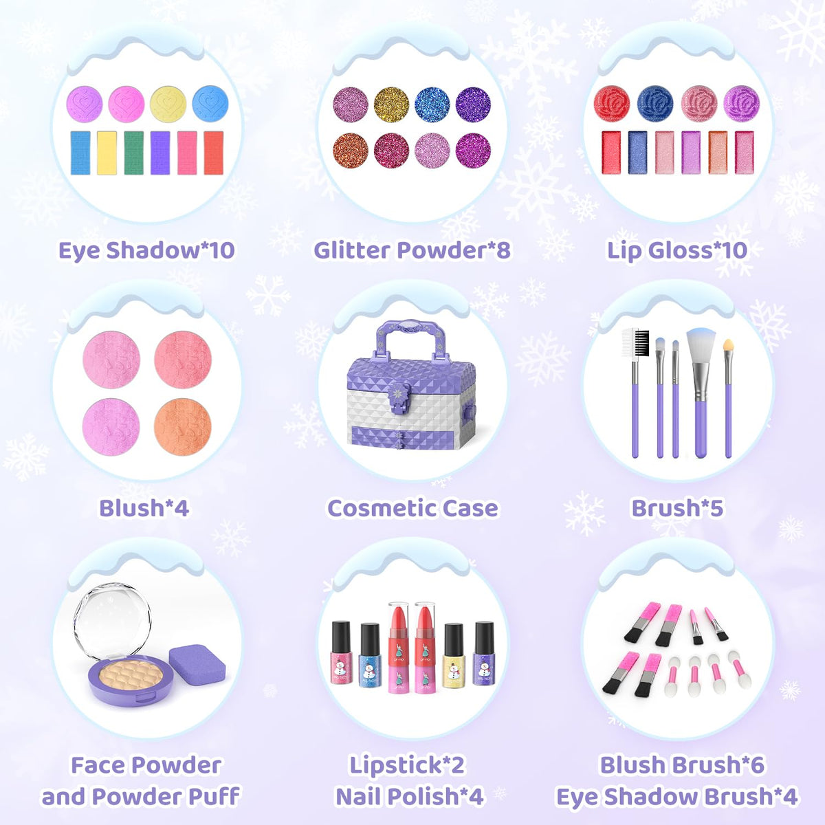PERRYHOME Kids Makeup Set for Girl 56 Pcs Washable Real Cosmetic, Safe & Non-Toxic Frozen Toys Toddler Makeup Kit, Princess Dress up Game Christmas & Birthday Girl Gift for 3-12(Frozen Purple) 🍁 All In One Marketplace Canada