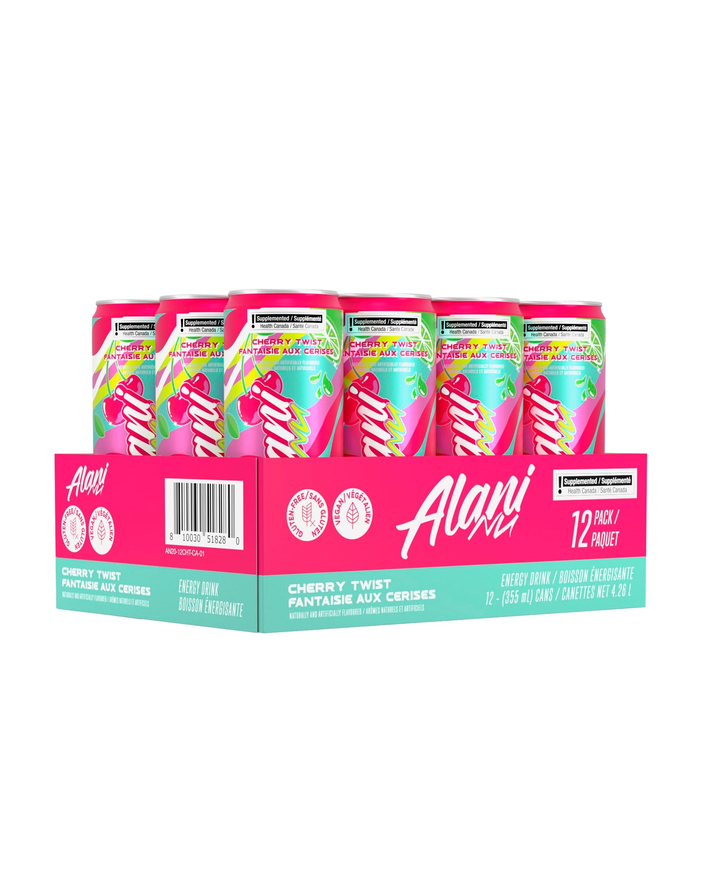 Alani Nu CHERRY TWIST Sugar-Free, Low Calorie Energy Drinks | 140mg Caffeine | Zero Sugar | 15 Calories or Less | 355 mL Cans (12 Pack) 🍁 All In One Marketplace Canada