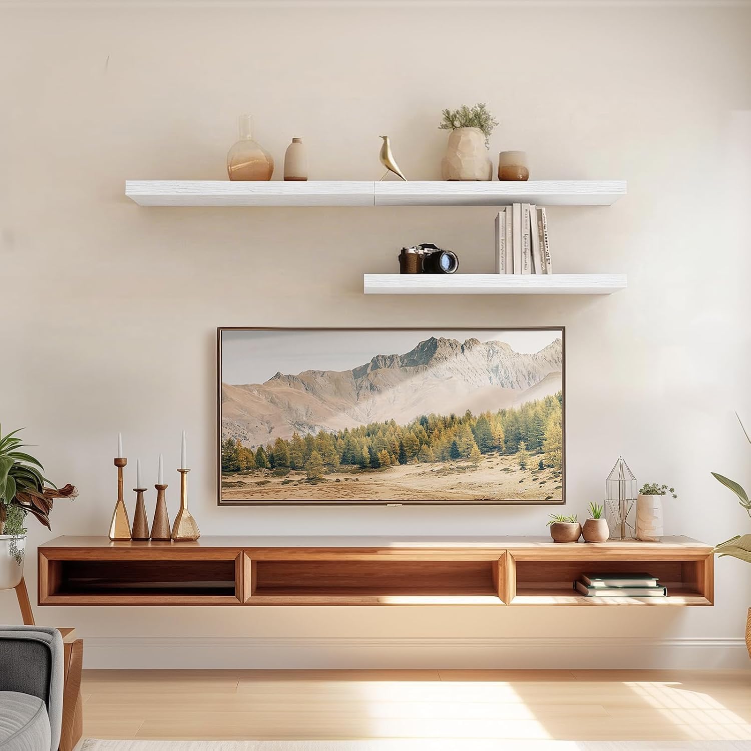 Amada 24 inch L Floating Shelves with Invisible Brackets, Set of 2, White AMADA HOMEFURNISHING