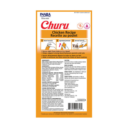 INABA Churu Cat Treats, Lickable, Squeezable Creamy Purée Cat Treat with Green Tea Extract & Taurine, 14 Grams Each Tube, 24 Tubes (4 per Pack), Chicken Recipe 🍁 All In One Marketplace Canada