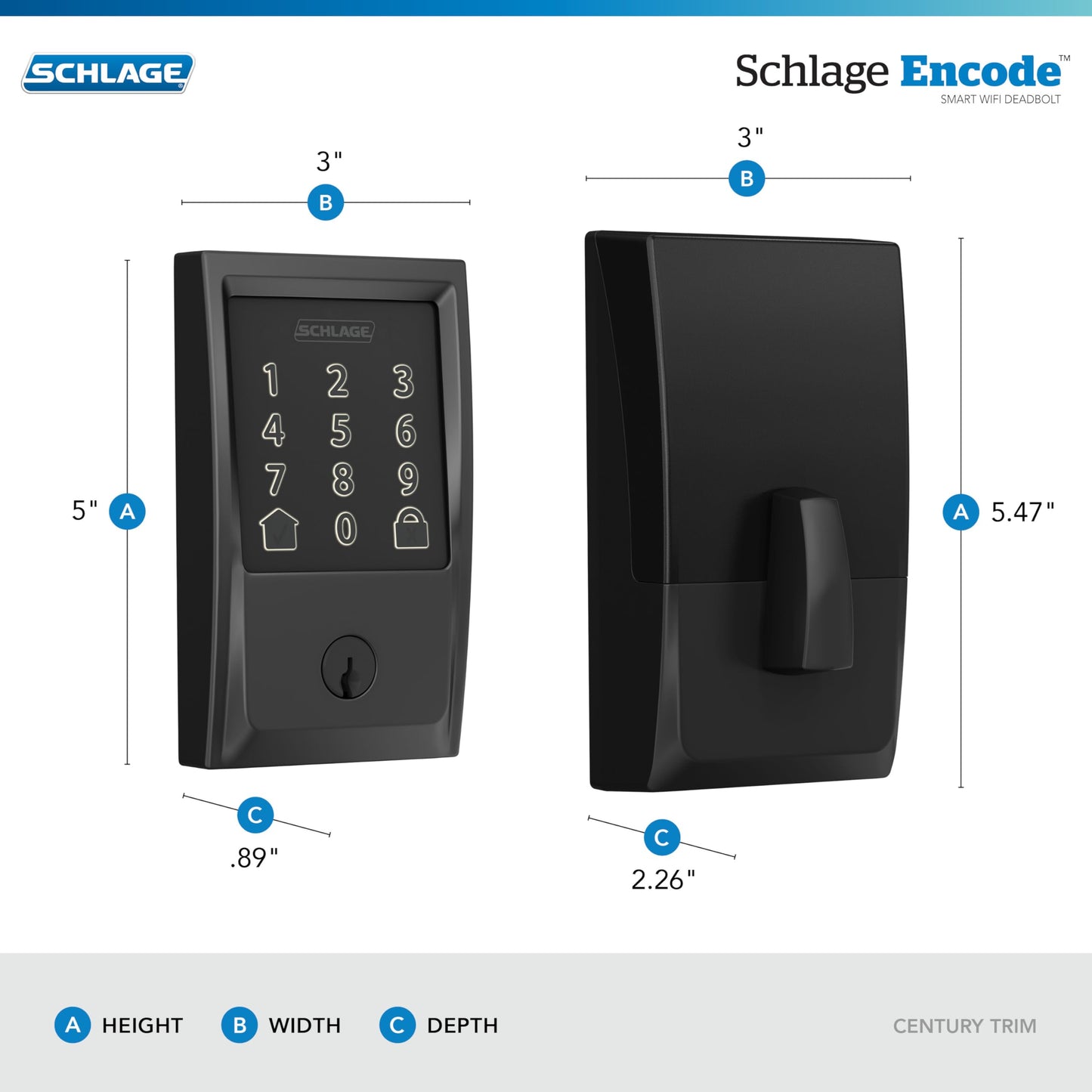 Schlage Encode Smart WiFi Deadbolt Lock with Greenwich Trim, Matte Black SCHLAGE