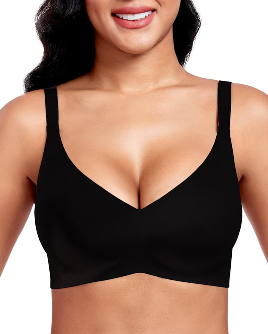 Gailife Womens Jelly Bra for Women Wireless Bras Seamless No Underwire Supportive Full Coverage T-Shirt Bra -New-Black-M