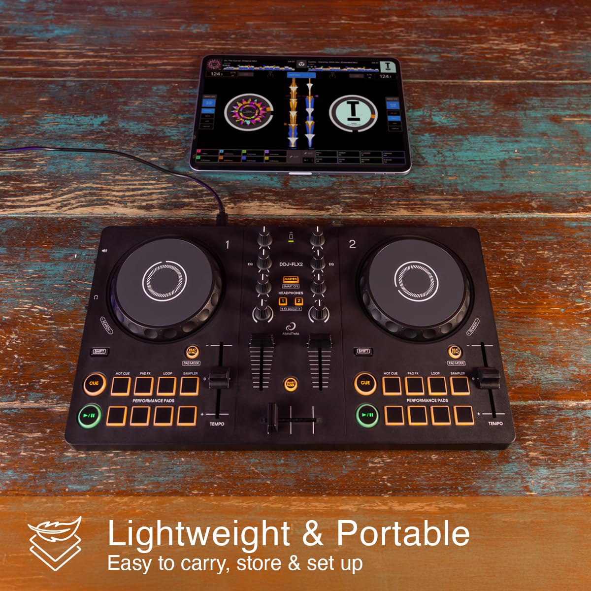 AlphaTheta DDJ-FLX2 Compact 2-Channel DJ Controller, Smart Fader, USB-C