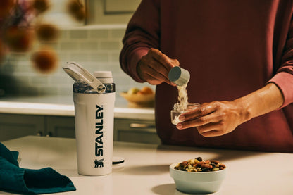 STANLEY Vitalize Shaker Bottle 20 oz | Leakproof Insulated Stainless Steel Shaker Cup | Base Storage and Twist On Fast Flow Lid | Protein Shakes and Pre Workout Powder | BPA-Free | Sage Grey 🍁 All In One Marketplace Canada