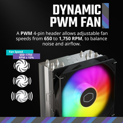 Cooler Master Hyper 212 Spectrum V3 CPU Air Cooler, ARGB Sync, 120mm PWM Fan, 4 Copper Direct Contact Heat Pipes, 152mm Tall, AMD Ryzen AM5/AM4, Intel LGA1700/1200 (RR-S4NA-17PA-R1) Cooler Master