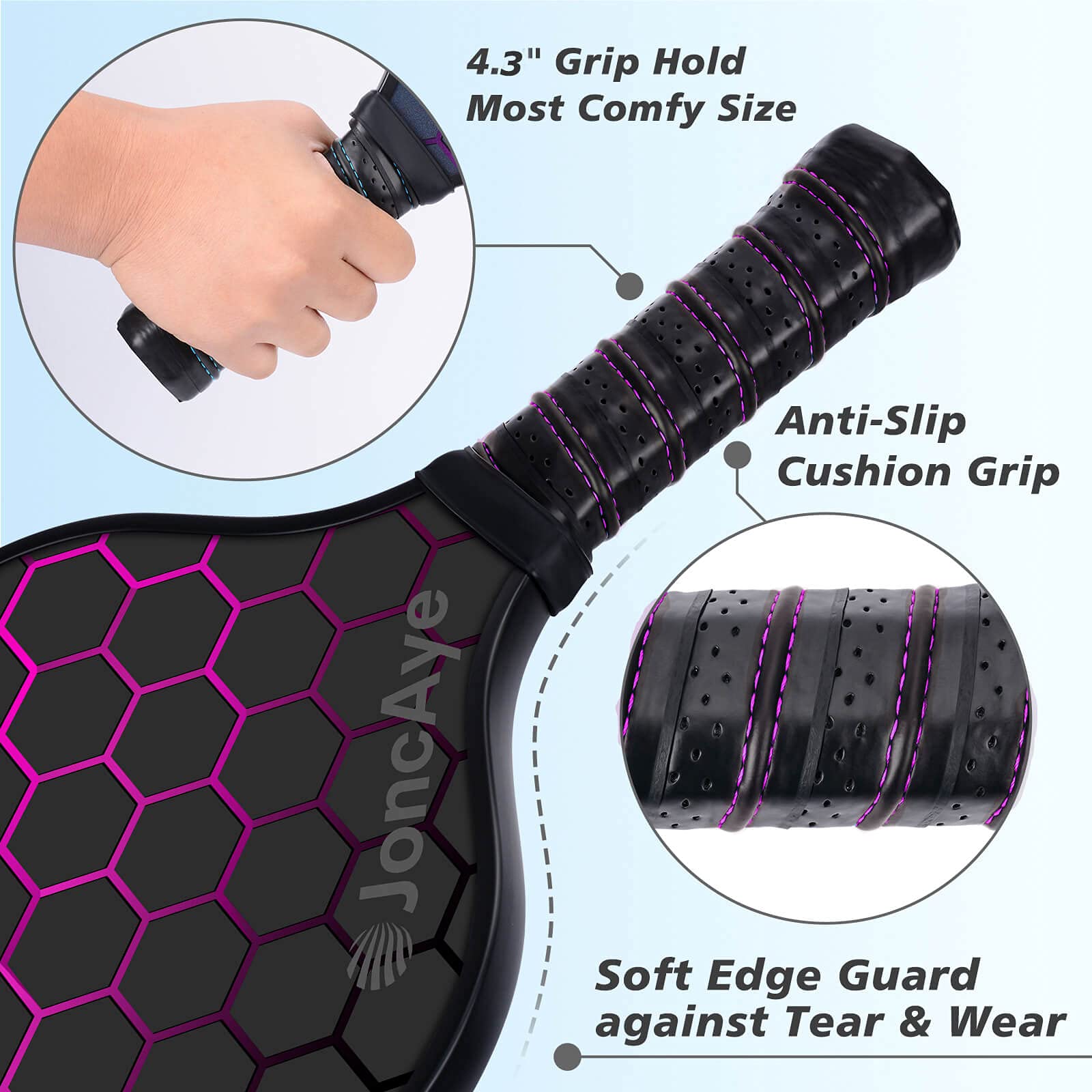 JoncAye Pickleball Paddles Set of 4 Rackets and Balls with Paddle Case, Lead Tape, Ball Bag, Carbon Fiber Pickle-Ball Raquette for Beginner | USAPA Approved Pickleball Equipment with Accessories
