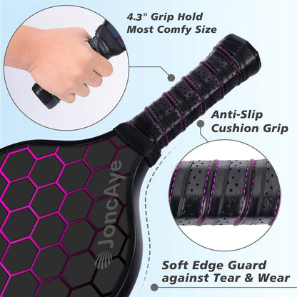 JoncAye Pickleball Paddles Set of 4 Rackets and Balls with Paddle Case, Lead Tape, Ball Bag, Carbon Fiber Pickle-Ball Raquette for Beginner | USAPA Approved Pickleball Equipment with Accessories