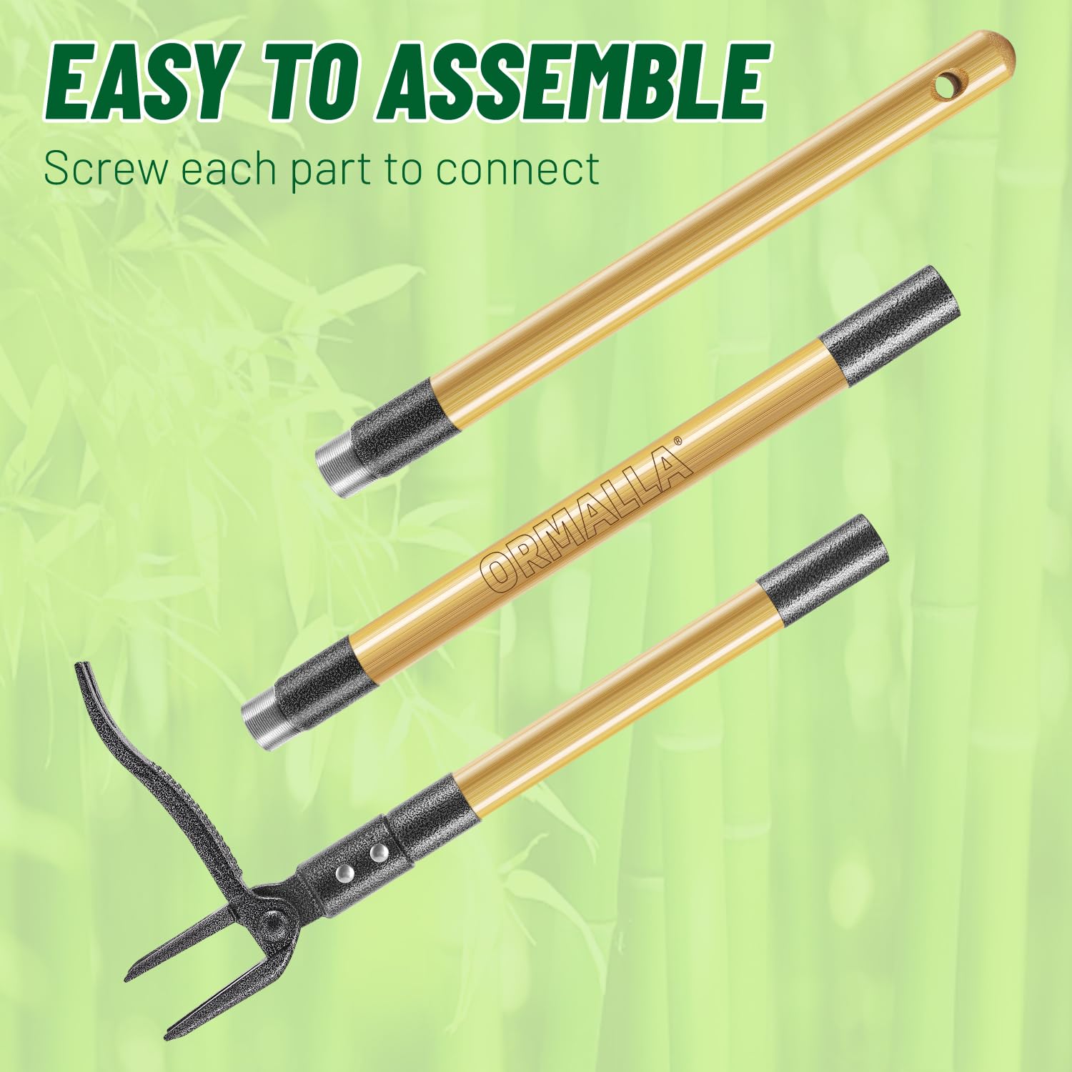 ORMALLA Weed Puller, 43.7in Long Handle Weed Remover, Dandelion Removal Tool, Natural Bamboo Handle and 4 Claws, Stand Up Garden Weed Root Remover, Pet Friendly (43.7in) - Available at All In One Marketplace Canada