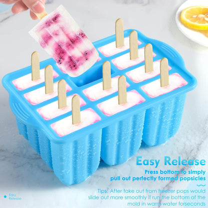 POLCANUR Popsicle Molds Silicone BPA-Free,12 Pieces Popsicle Trays for Freezer,Homemade Ice Cream Popsicle Molds,Large Ice Pop Maker Set,Reusable Ice Lolly Mould with 50PCS Popsicle Sticks - Available at All In One Marketplace Canada