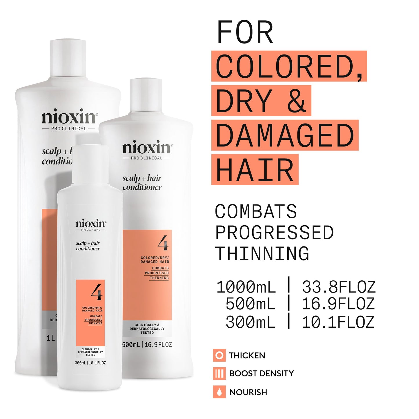 Nioxin System 4 Scalp + Hair Conditioner - Hair Thickening Conditioner for Damaged Hair with Progressed Thinning, 16.9 fl oz (Packaging May Vary) NIOXIN