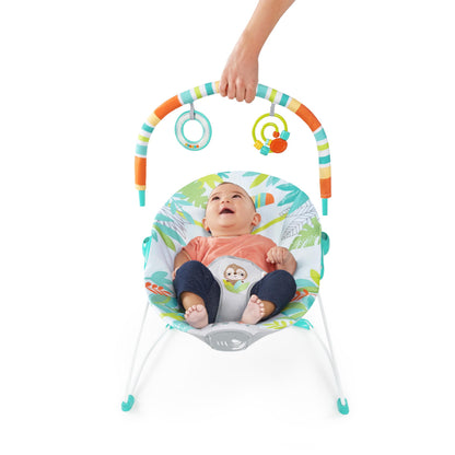 Bright Starts Rainforest Vibes 3-Point Harness Vibrating Baby Bouncer with -Toy bar