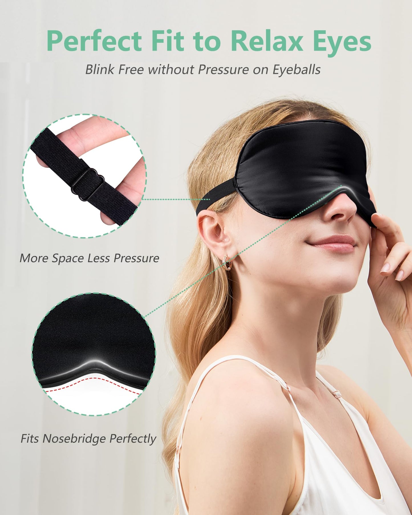 BeeVines Silk Sleep Mask for Men, 2 Pack 100% Natural Mulberry Silk Eye Mask with Adjustable Strap, Sleeping Aid Blindfold for Nap, Soft Eye Sleep Shade Cover, 100% Blocks Light Reduces Puffy Eyes (Black)