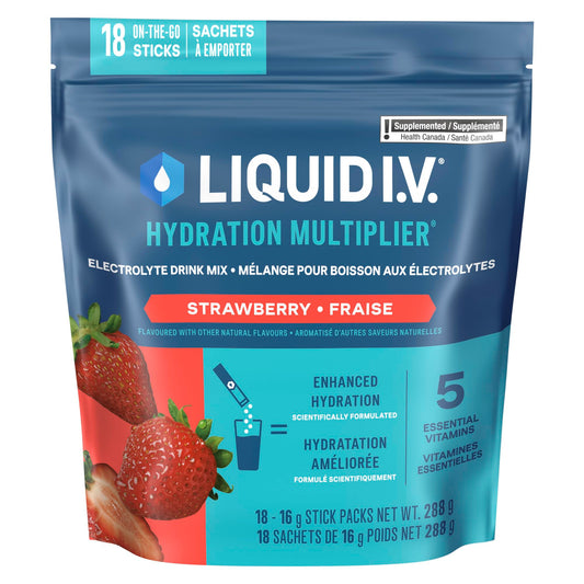 Liquid I.V. Hydration Multiplier Electrolyte Drink Mix - Enhanced Hydration Electrolyte Powder with Vitamins B3, B5, B6, B12 and C -18x On-the-go Sticks for Workout and Travel - Strawberry