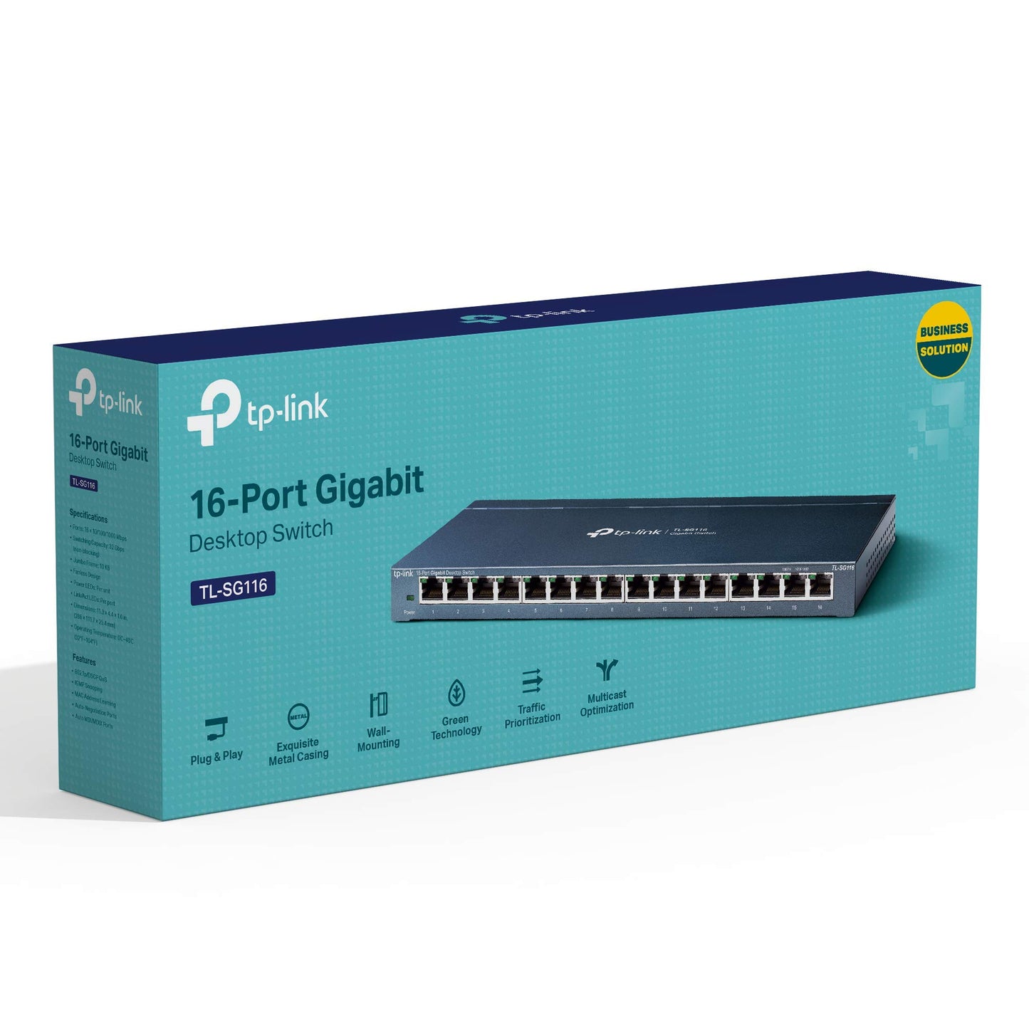 TP-Link 16 Port Gigabit Ethernet Network Switch, Desktop and Wall-Mount, Fanless, Sturdy Metal with Shielded Ports, Traffic Optimization, Unmanaged, Limited Lifetime Protection (TL-SG116) TP-Link