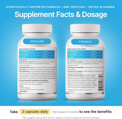 3graine-NEW-Headache Supplement Migraine Prevention and Relief, 400mg Vitamin B2, CoQ10 200mg, Magnesium, Neurologist-Recommended Doses & Ingredients, Nausea & Vomiting Support | 30 Days Supply - Available at All In One Marketplace Canada